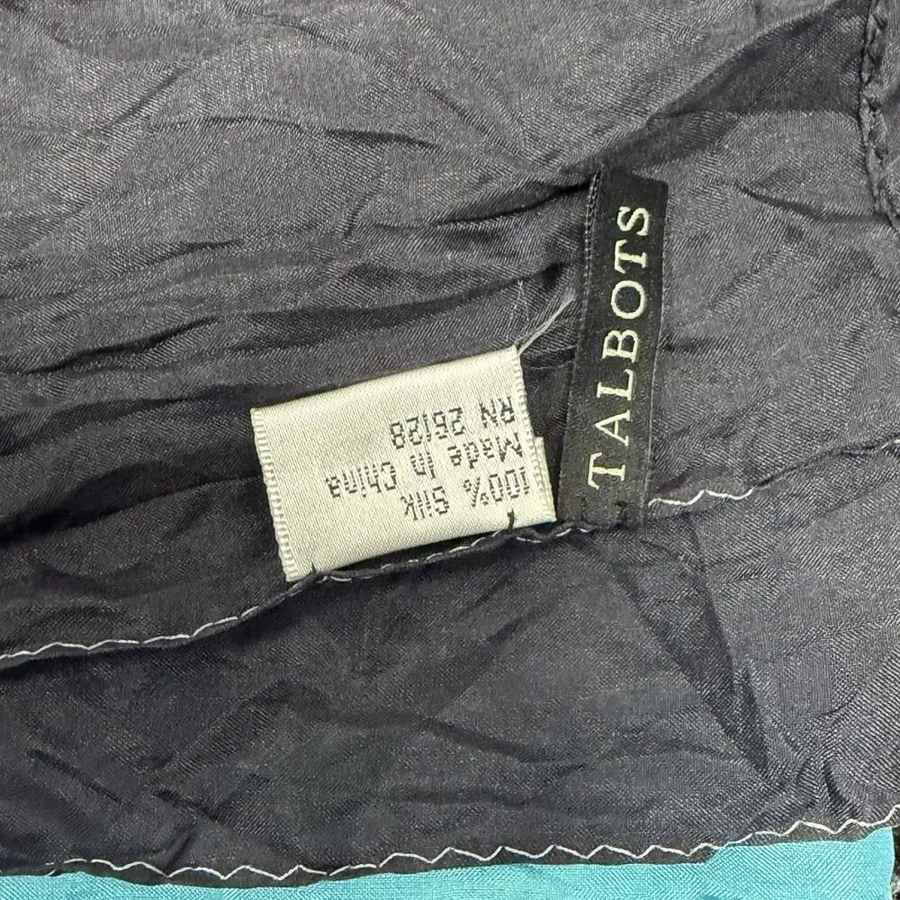 Talbots 100% Silk Scarf Wrap Blue Black White Ombré 29x70 Long Oblong Lightweigh